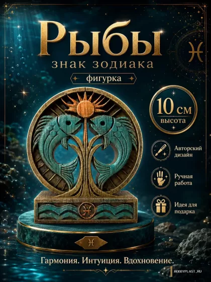 Рыбы — статуэтка знака зодиака, 10 см — общий вид, авторская фигурка HobbyPlast
